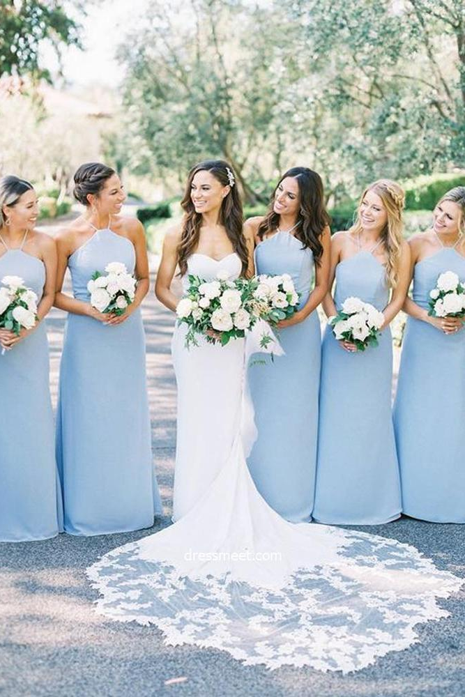 Dressime Elegant Sheath Halter Light Blue Satin Long Bridesmaid Dresse dressime Dressime Elegant Sheath Halter Light Blue Satin Long Bridesmaid Dresse dressime