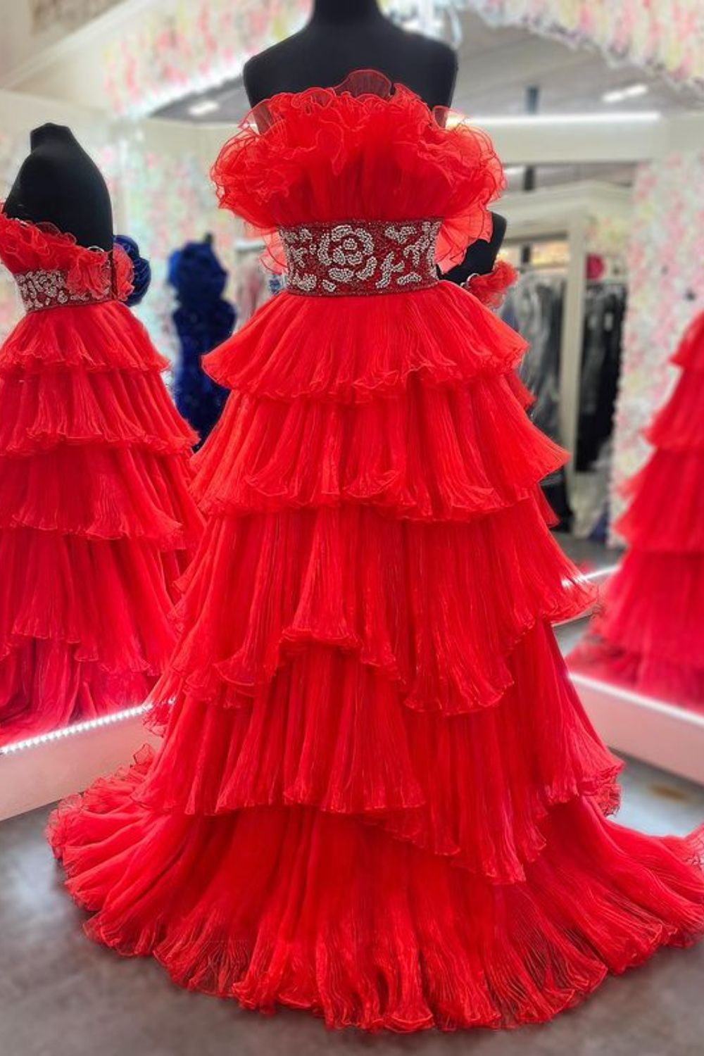 Dressime Glitter A-Line Beaded Long Tulle Tiered Prom Dress with Ruffl dressime Dressime Glitter A-Line Beaded Long Tulle Tiered Prom Dress with Ruffl dressime