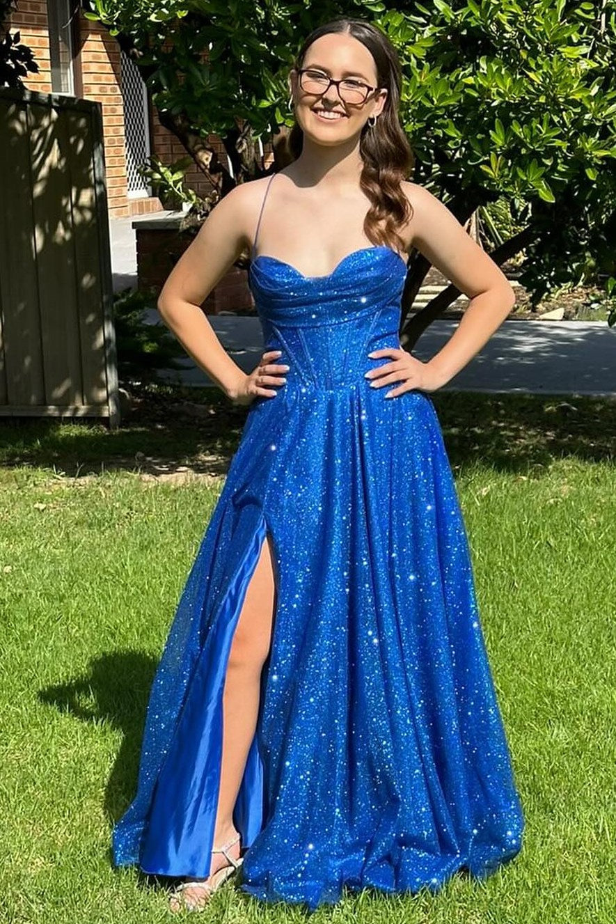 Dressime Glitter A Line Cowl Neck Long Prom Dress With Slit dressime Dressime Glitter A Line Cowl Neck Long Prom Dress With Slit dressime