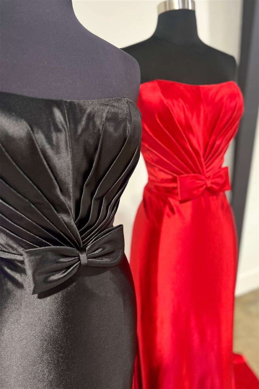 Dressime Mermaid Strapless Pleated Bow Long Prom Dress dressime