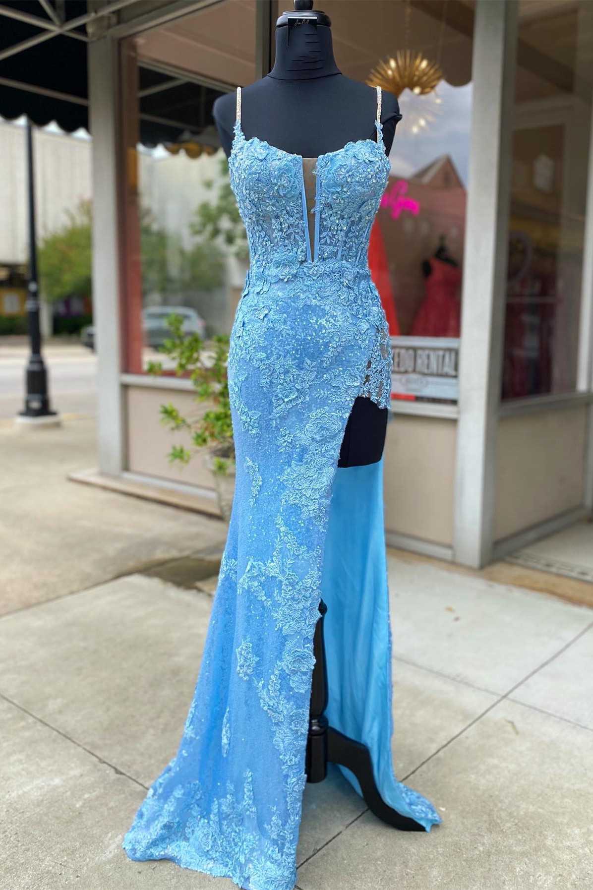 Dressime Sheath Feather Sequin Appliques Cold-Shoulder Long Prom Dress with Slit dressime
