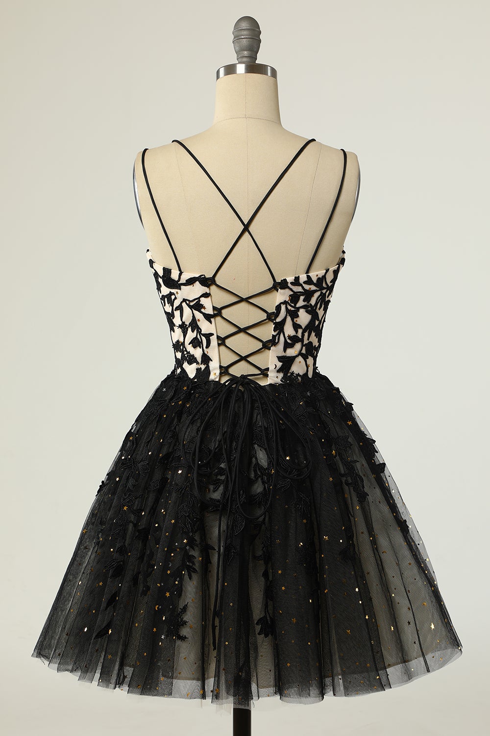 Dressime Spaghetti Strap Black Smple Lace Cheap Sexy Homecoming Prom Dress dressime