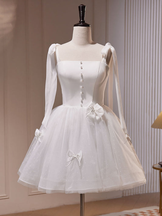 Dressime A line Straps Tulle White Short Party  Dress