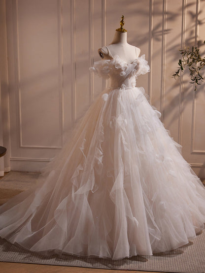 Dressime A Line Off Shoulder Tulle Ruffled Long Party Dress