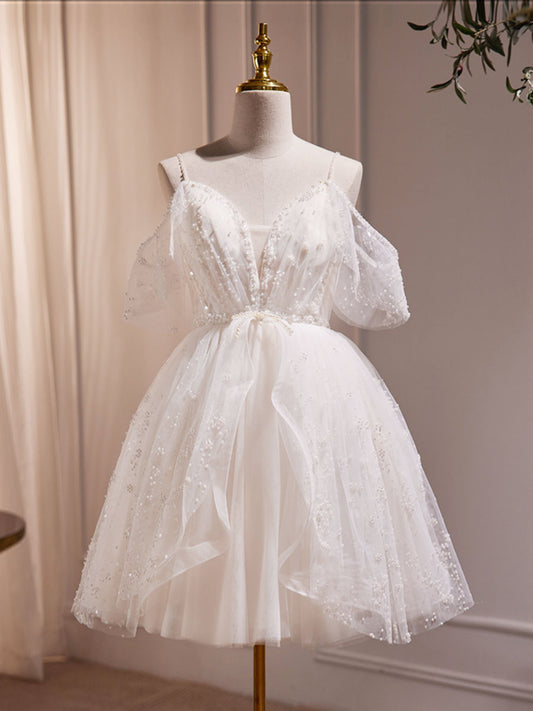 Dressime A Line V Neck Tulle Beading Short Party Dress