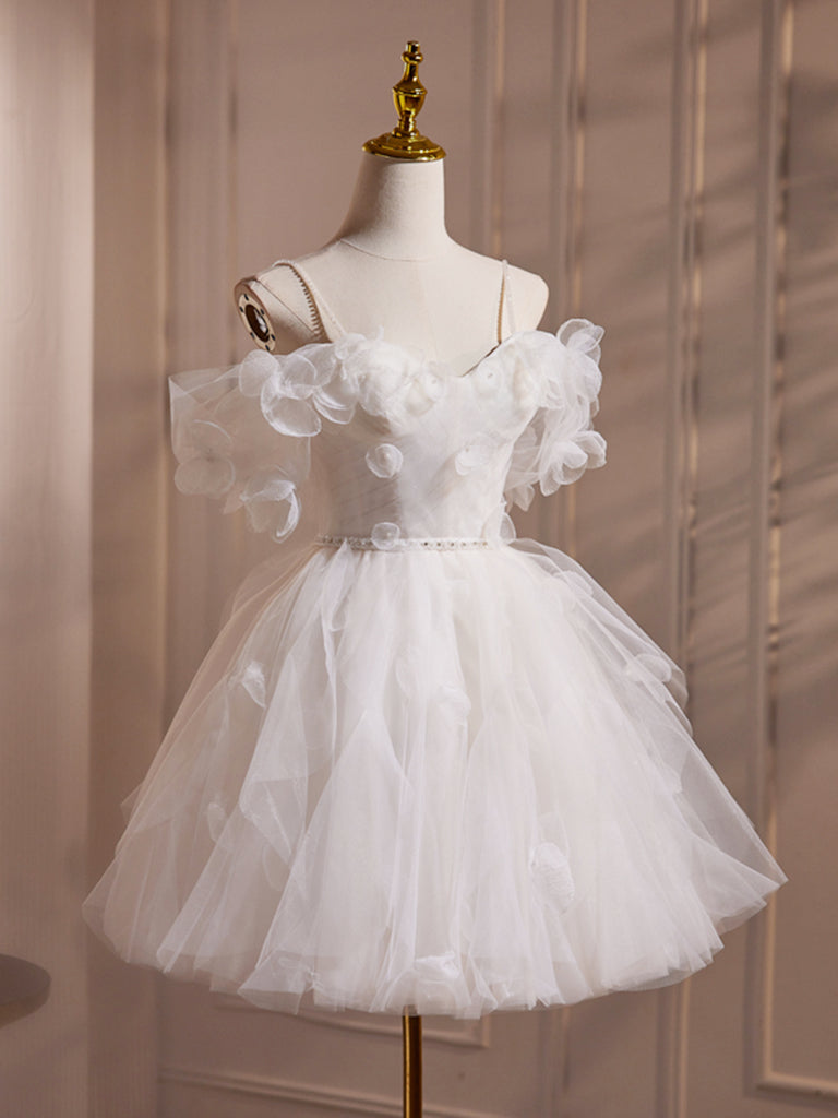 Dressime A Line Off Shoulder Tulle Ruffle Short Party Dress