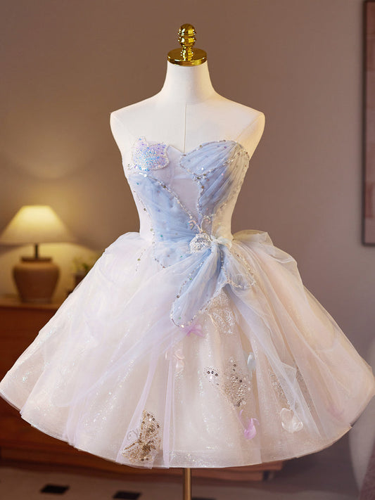 Dressime A Line Sweetheart Tulle Beaed Sequin Short Party Dress