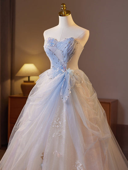 Dressime A Line Sweetheart Tulle Beaded Sequin Long Party Dress