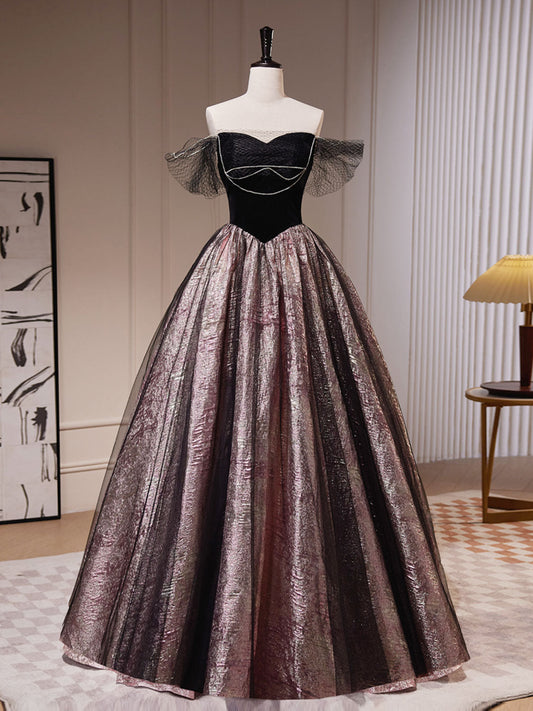 Dressime A-Line Off The Shoulder Satin Tulle Long Party Dress