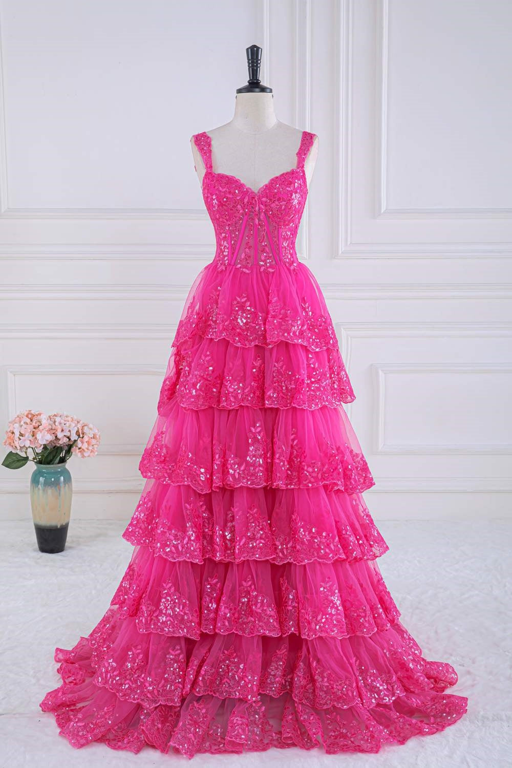Dressime Off-the-Shoulder Ruffle Multi-Tiered Long Prom Dress