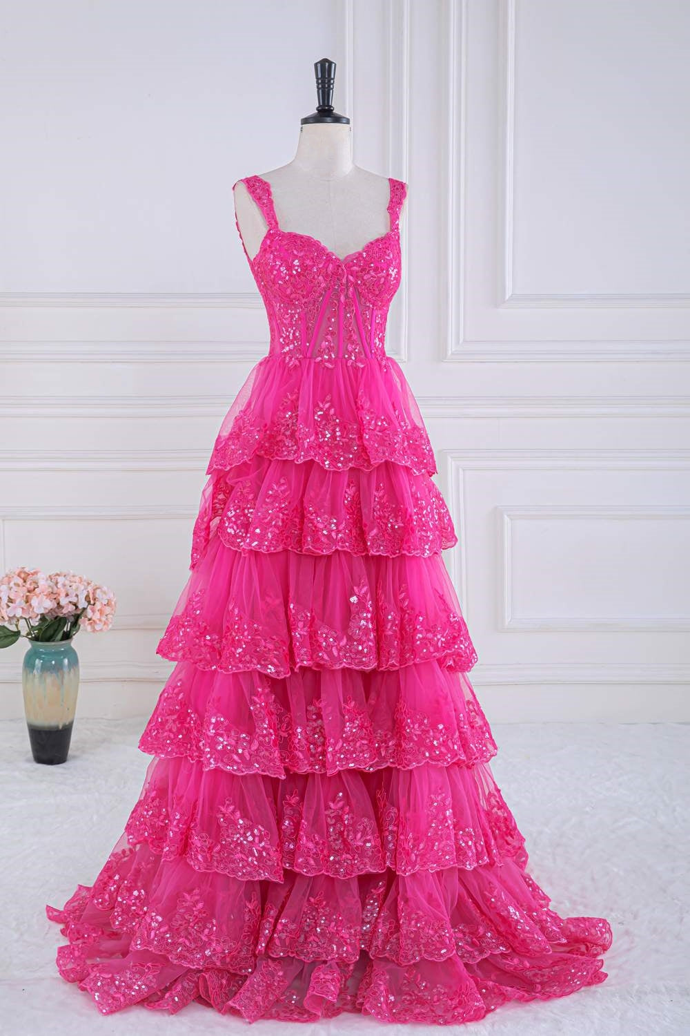 Dressime Off-the-Shoulder Ruffle Multi-Tiered Long Prom Dress