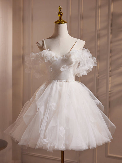 Dressime A Line Off Shoulder Tulle Ruffle Short Party Dress