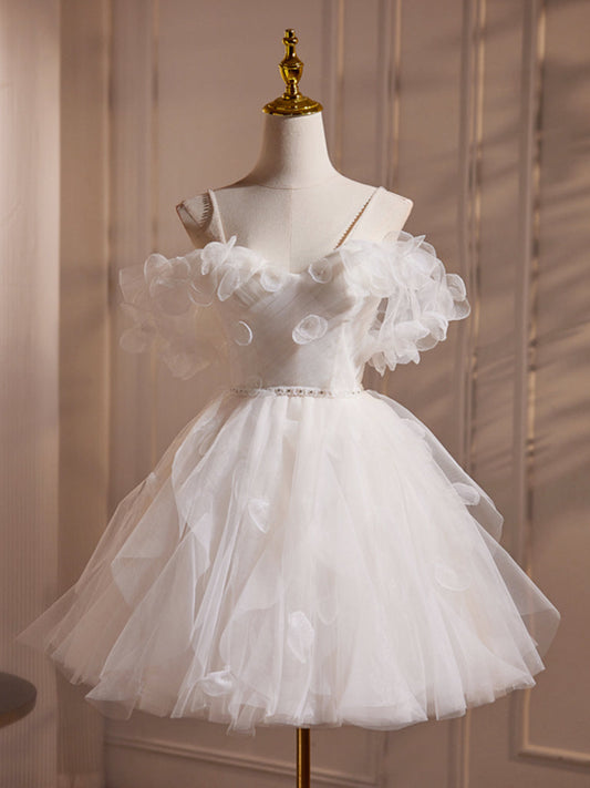 Dressime A Line Off Shoulder Tulle Ruffle Short Party Dress