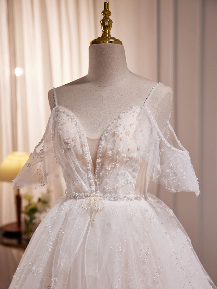 Dressime A Line V Neck Tulle Beading Long Party Dress