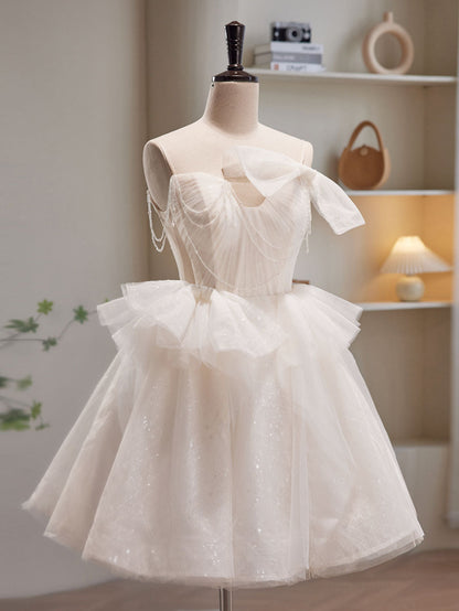Dressime Classic A Line Sweetheart Tulle Beaded Short Party Dress