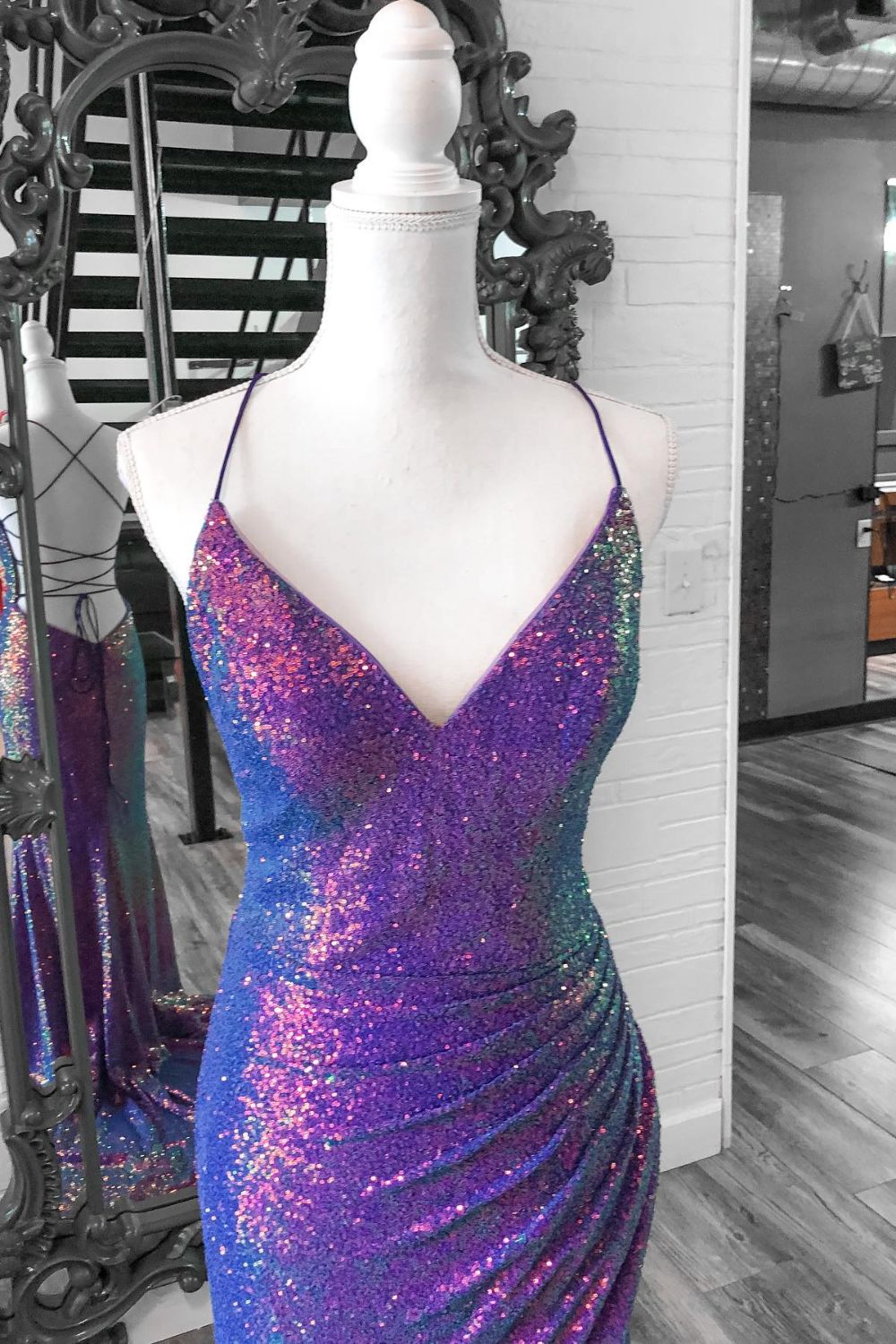 Dressime Mermaid Sequin Spaghetti Straps Long Prom Dress with Slit