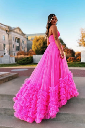 Dressime A Line Strapless Tulle Ruffle Long Prom Dress