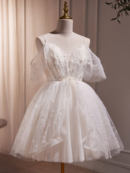 Dressime A Line V Neck Tulle Beading Short Party Dress