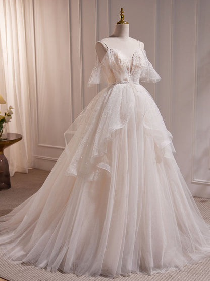 Dressime A Line V Neck Tulle Beading Long Party Dress