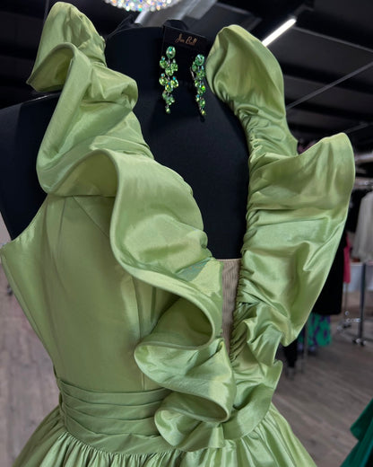 Dressime A Line Plunge V Ruffle Tiered Long Prom Dress with Slit