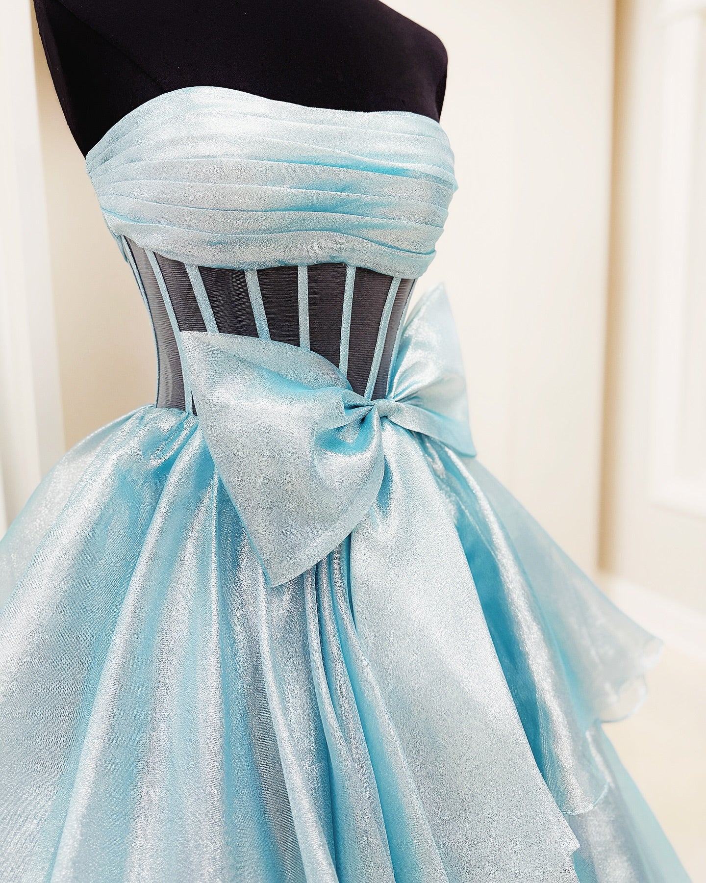 Dressime Elegant A Line Strapless Tiered Long Prom Dress with Bowknot