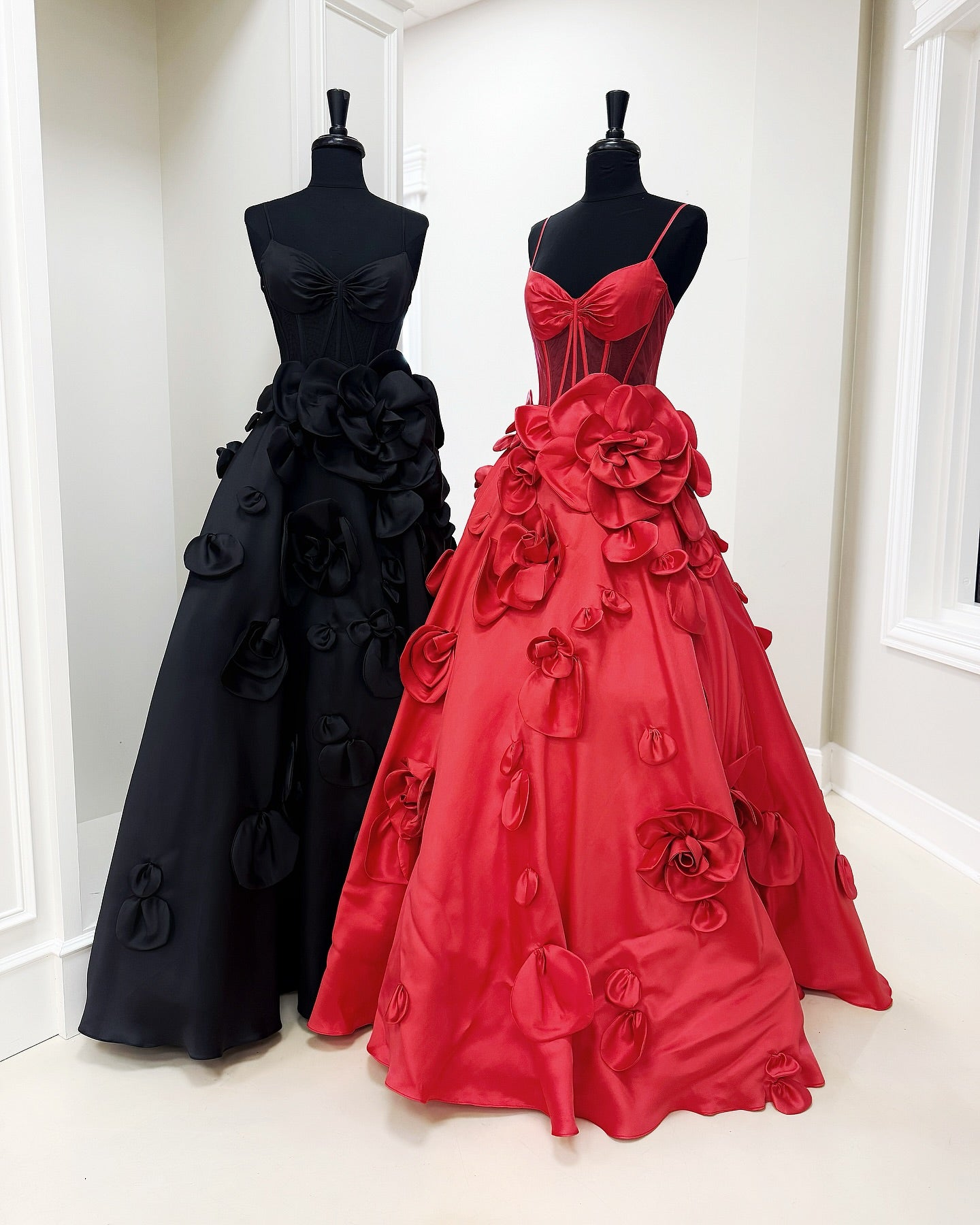 Dressime A Line Spaghetti Straps Corset Satin Long Prom Dress With 3D Flowers