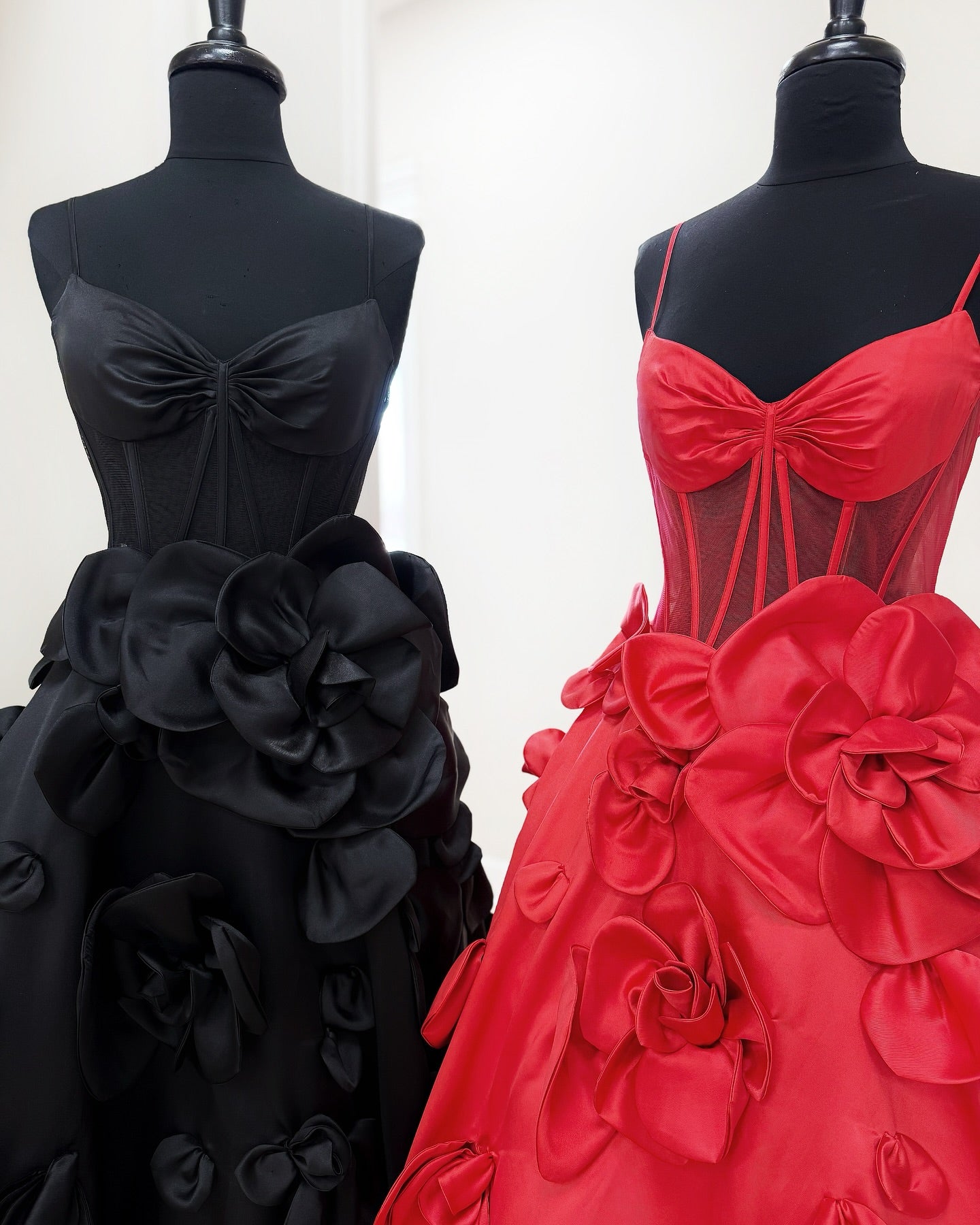 Dressime A Line Spaghetti Straps Corset Satin Long Prom Dress With 3D Flowers