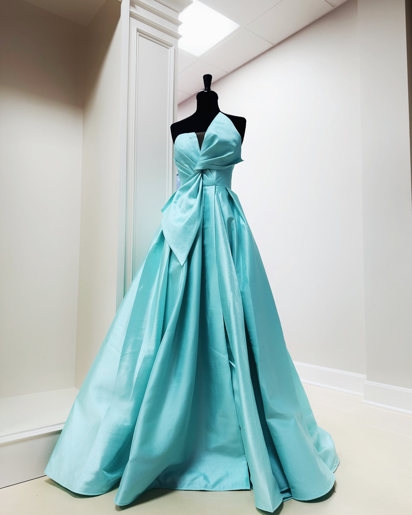 Dressime Unique A Line Strapless Satin Slit Long Prom Dress With Bowknot