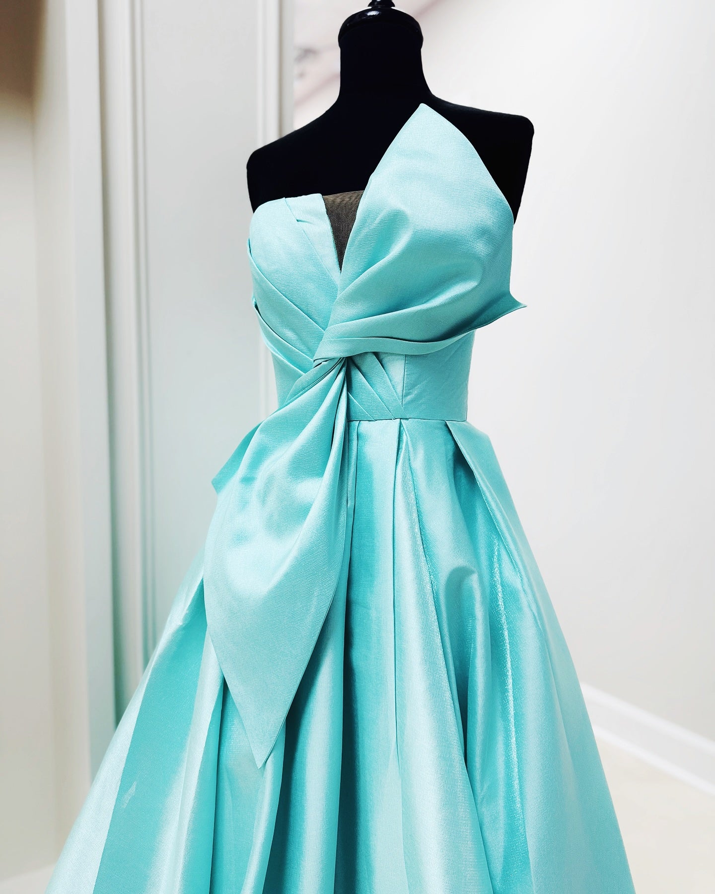 Dressime Unique A Line Strapless Satin Slit Long Prom Dress With Bowknot