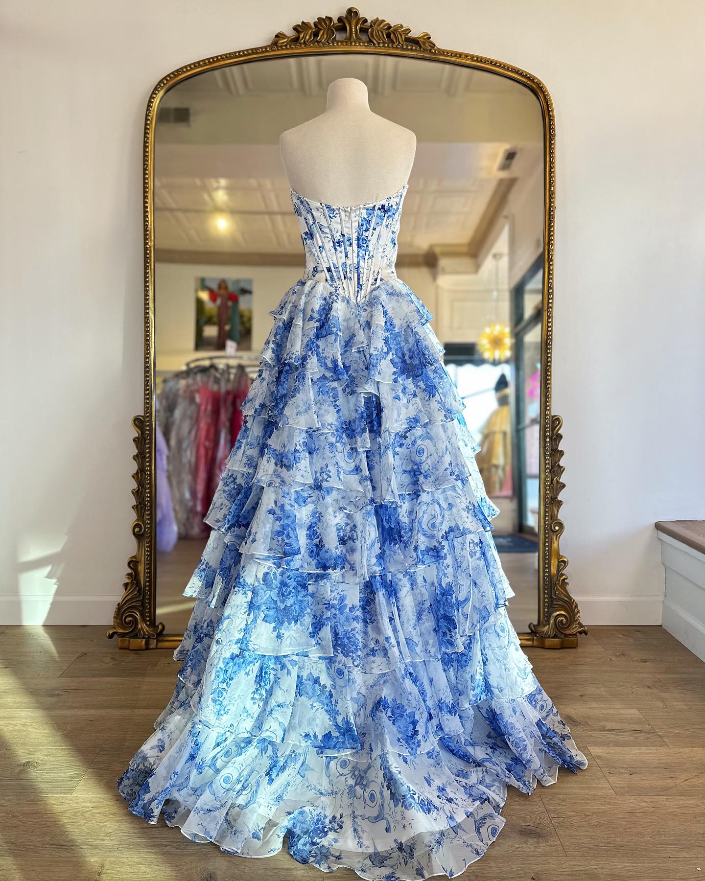 Dressime Sparkly A Line Sweetheart Floral Long Prom Dress