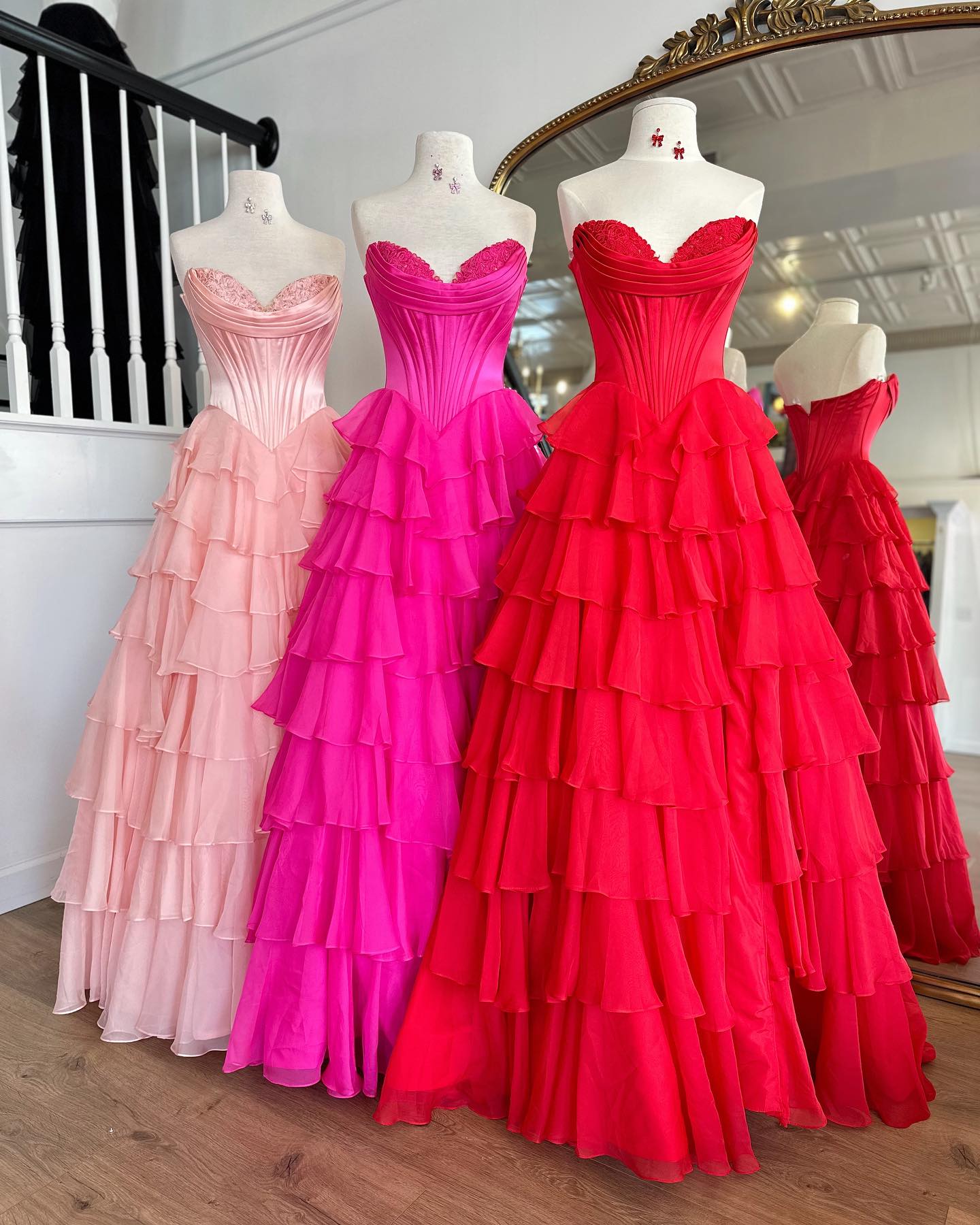 Dressime A Line Sweetheart Chiffon Corset Tiered Long Prom Dress