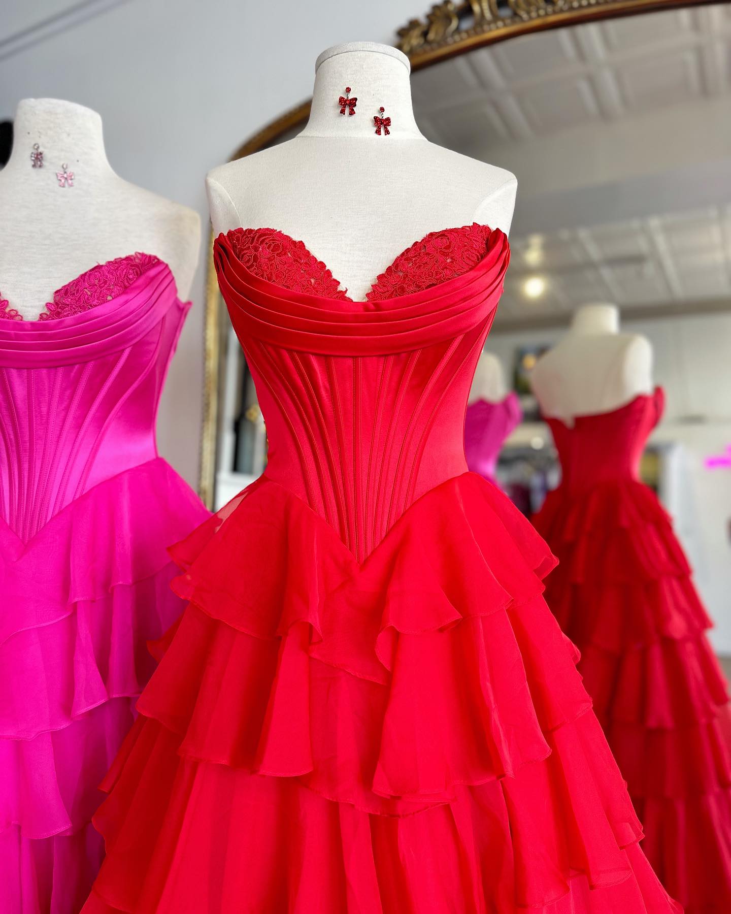 Dressime A Line Sweetheart Chiffon Corset Tiered Long Prom Dress