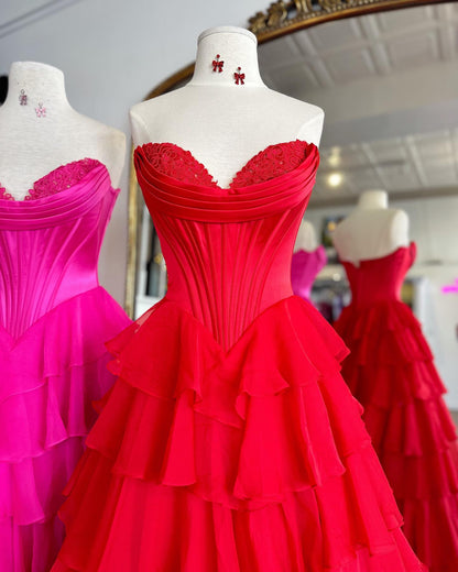 Dressime A Line Sweetheart Chiffon Corset Tiered Long Prom Dress