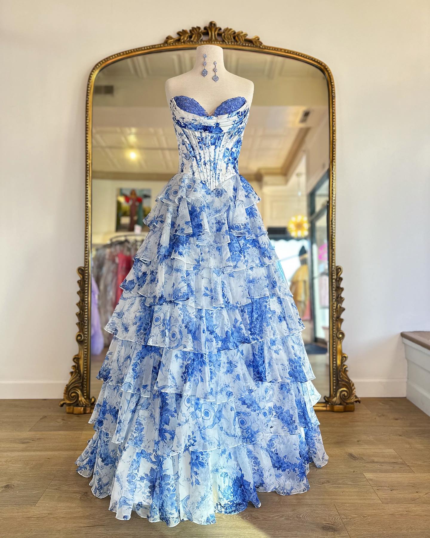 Dressime Sparkly A Line Sweetheart Floral Long Prom Dress