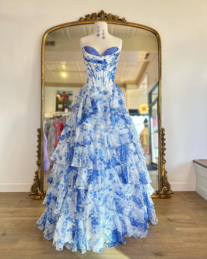 Dressime Sparkly A Line Sweetheart Floral Long Prom Dress