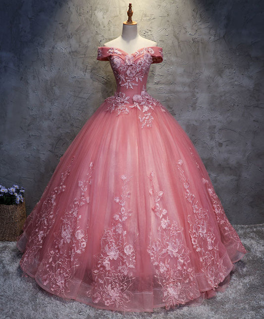 Dressime Ball Gown Off The Shoulder Tulle Long Party Dress With Appliques
