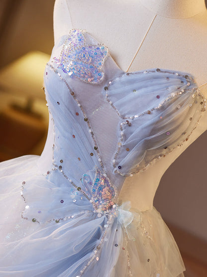 Dressime A Line Sweetheart Tulle Beaded Sequin Long Party Dress