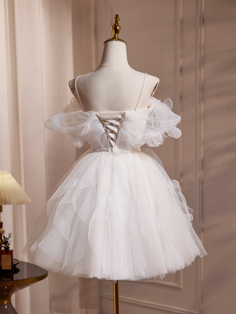 Dressime A Line Off Shoulder Tulle Ruffle Short Party Dress