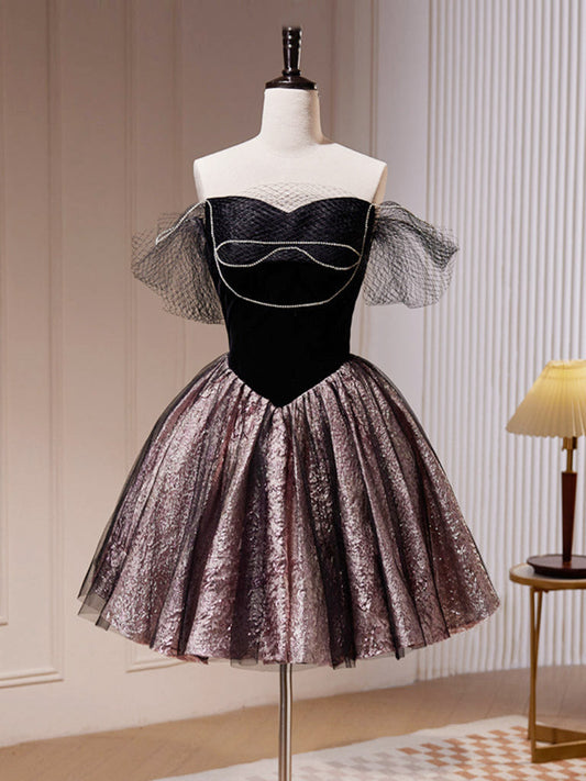 Dressime A-Line Off The Shoulder Satin Tulle Long Party Dress