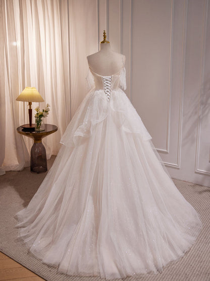 Dressime A Line V Neck Tulle Beading Long Party Dress