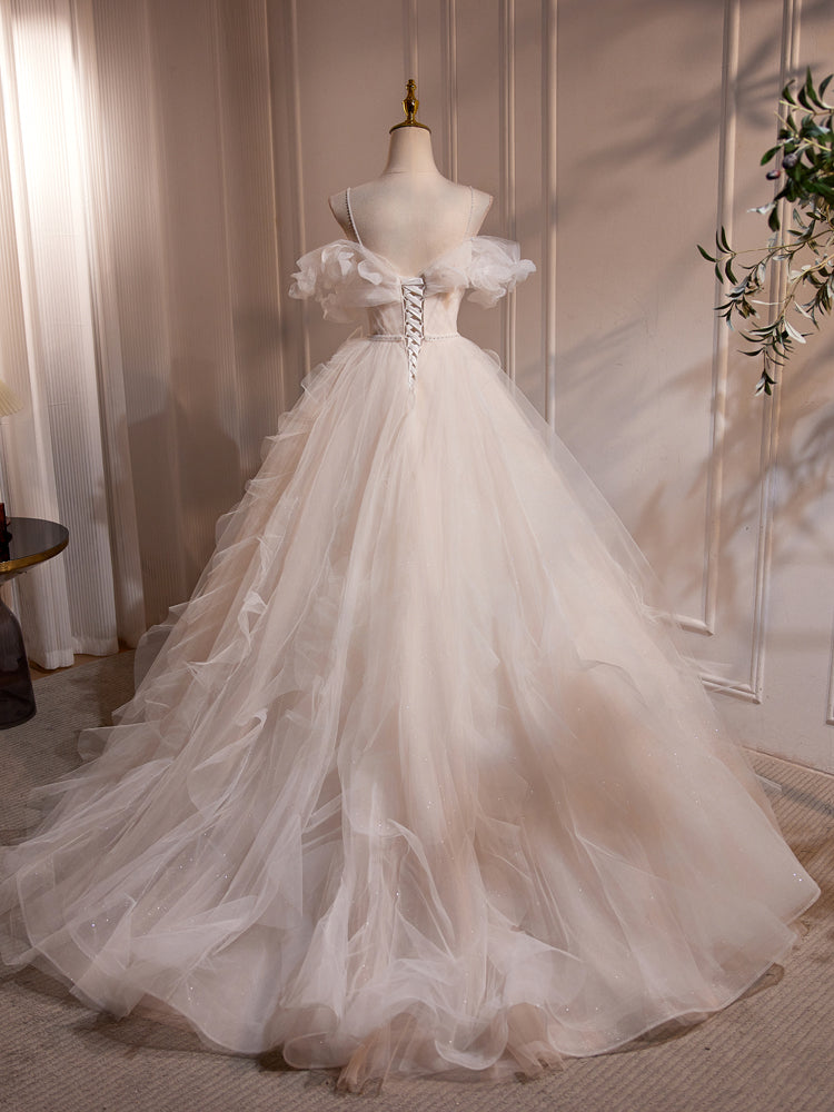 Dressime A Line Off Shoulder Tulle Ruffled Long Party Dress