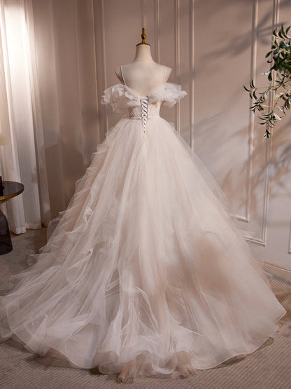 Dressime A Line Off Shoulder Tulle Ruffled Long Party Dress