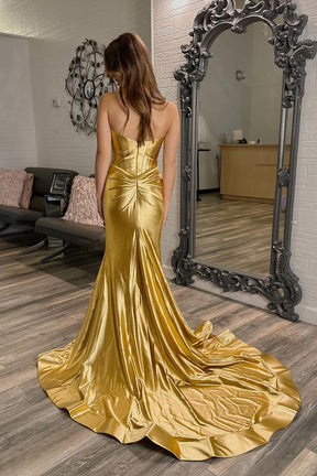 Dressime Mermaid Sweetheart Ruching Trumpet Long Prom Dresses with Slit