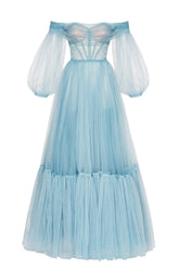 Dressime A Line Sweetheart Tulle Long Sleeves Prom Dress
