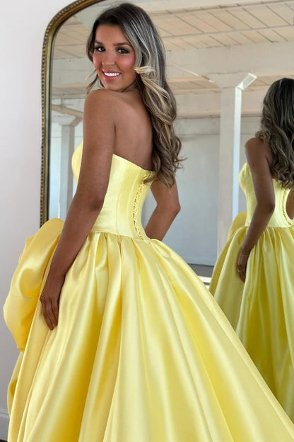 Dressime Elegant A Line Strapless Corset High Low Prom Dress With 3D Flower