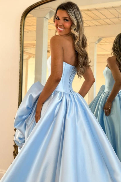 Dressime Elegant A Line Strapless Corset High Low Prom Dress With 3D Flower