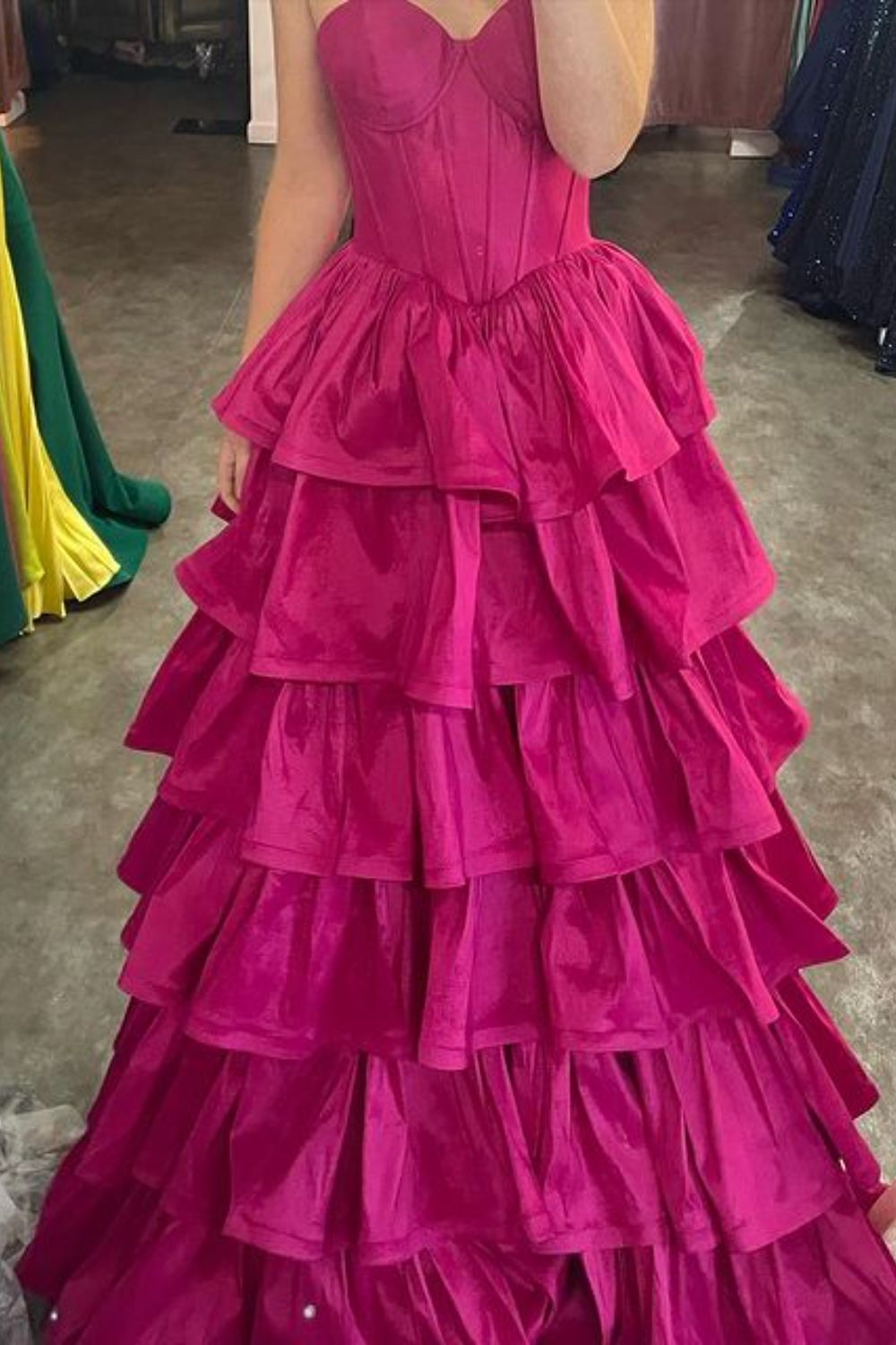 DRessime Ball Gown Strapless Tiered Long Prom Dress With Slit
