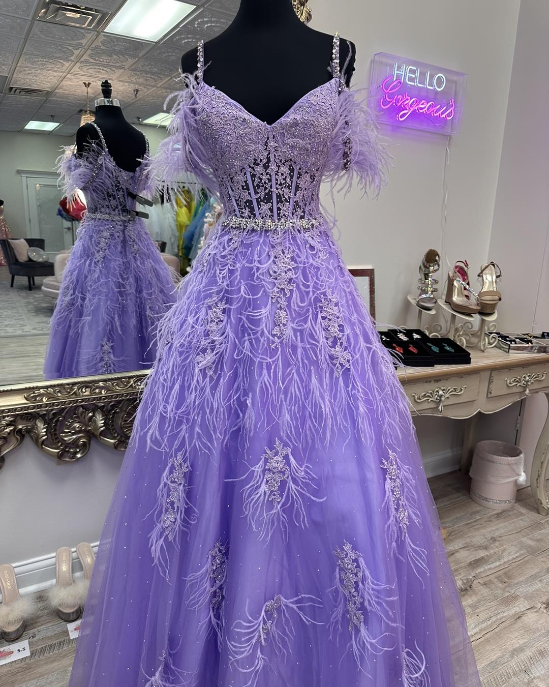 Dressime A Line Cold Shoulder Lace Corset Long Prom Dresses with Feath dressime Dressime A Line Cold Shoulder Lace Corset Long Prom Dresses with Feath dressime