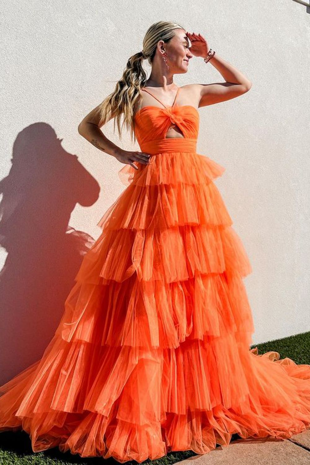 Dressime A-Line Halter keyhole Tulle Tiered Long Prom Dress dressime Dressime A-Line Halter keyhole Tulle Tiered Long Prom Dress dressime