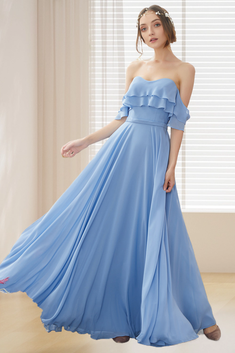 Dressime A Line Off The Shoulder Chiffon Long Bridesmaid Dress dressime